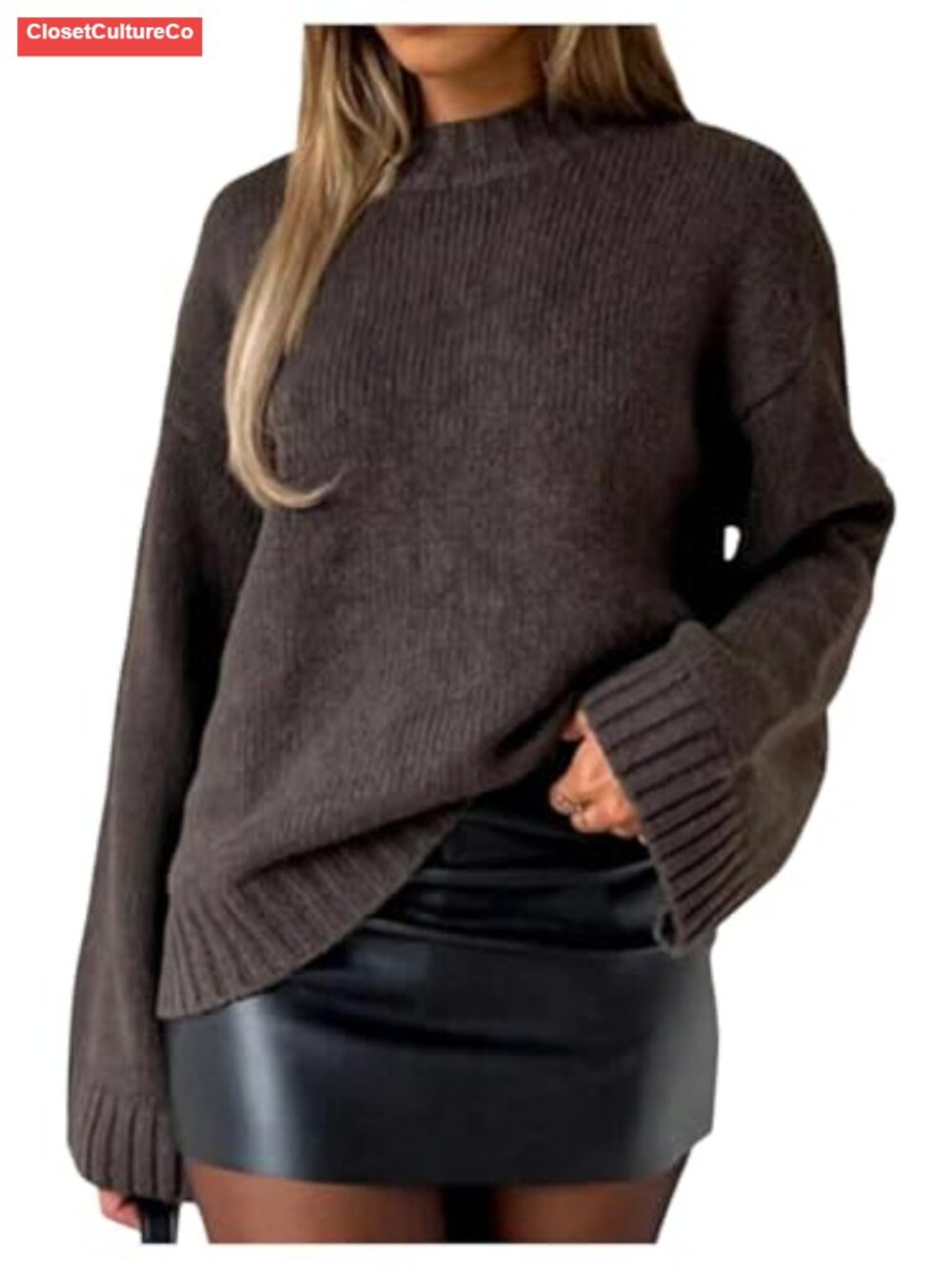 Mock Neck Chunky Knit Cropped Sweater Pullover Long Sleeve Cozy Fall Winter